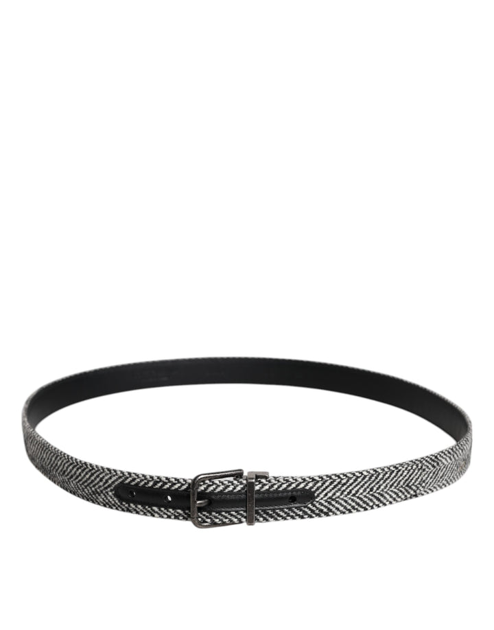 Dolce &amp; Gabbana Black White Silver Tone Metal Buckle Belt