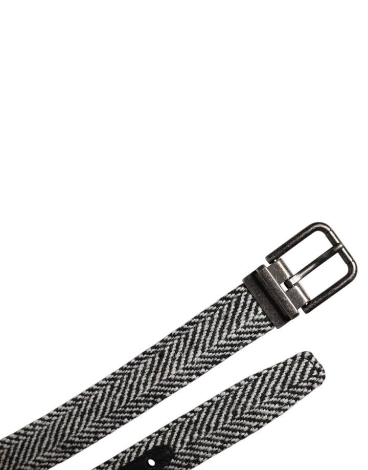 Dolce &amp; Gabbana Black White Silver Tone Metal Buckle Belt