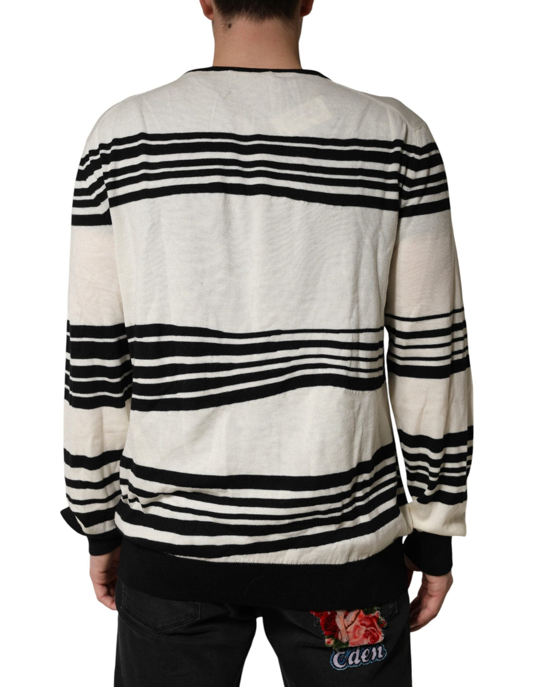 Men’s Dolce &amp; Gabbana Black White Stripe Crewneck Pullover Sweater