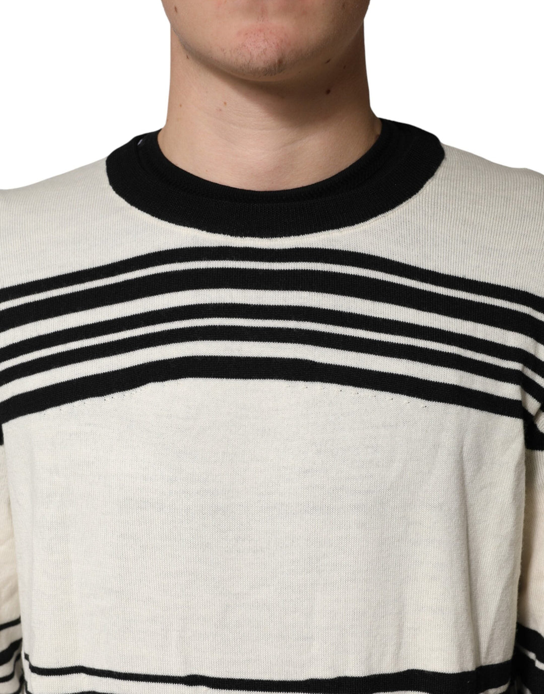 Men’s Dolce &amp; Gabbana Black White Stripe Crewneck Pullover Sweater