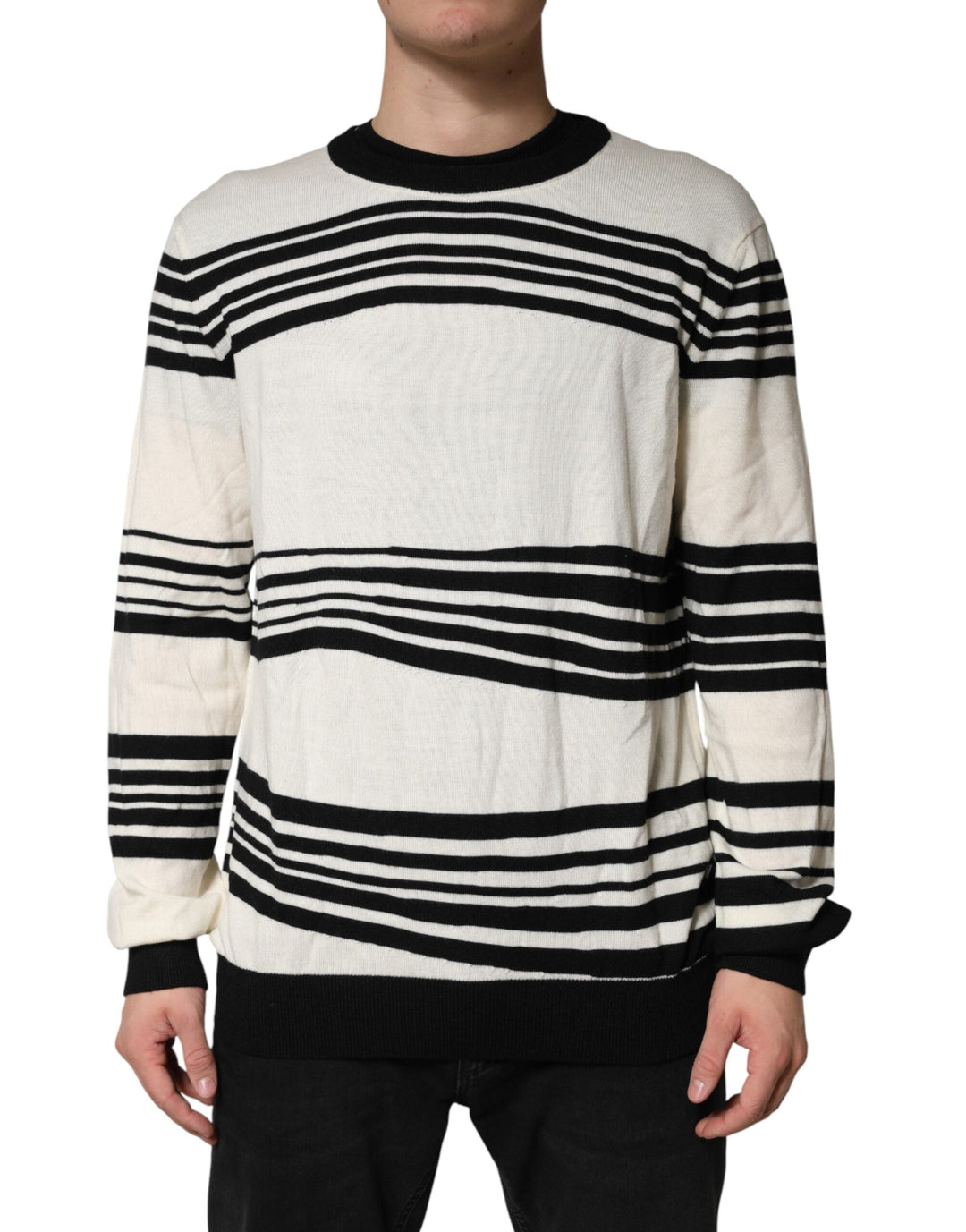 Men’s Dolce &amp; Gabbana Black White Stripe Crewneck Pullover Sweater