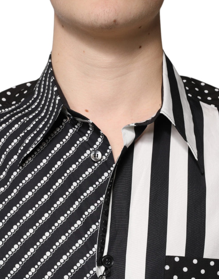 Dolce &amp; Gabbana Black White Striped Button Down Casual Shirt