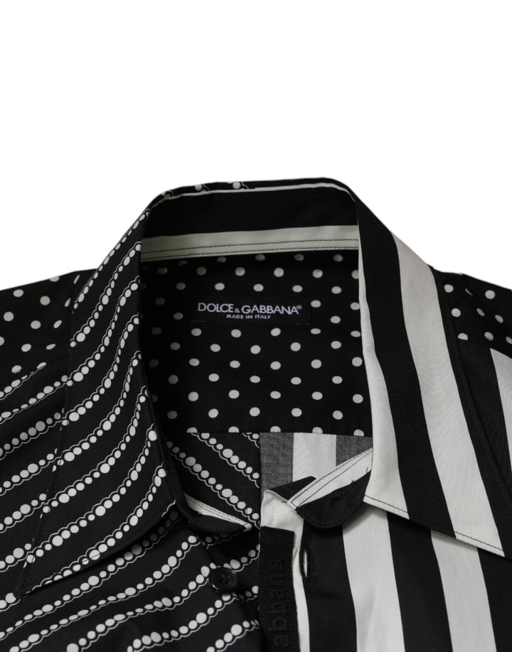 Dolce &amp; Gabbana Black White Striped Button Down Casual Shirt