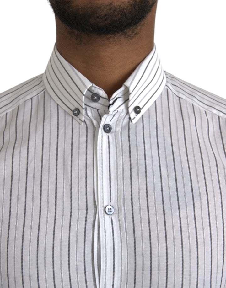 Men’s Dolce &amp; Gabbana Black White Striped Formal Dress Gold Shirt