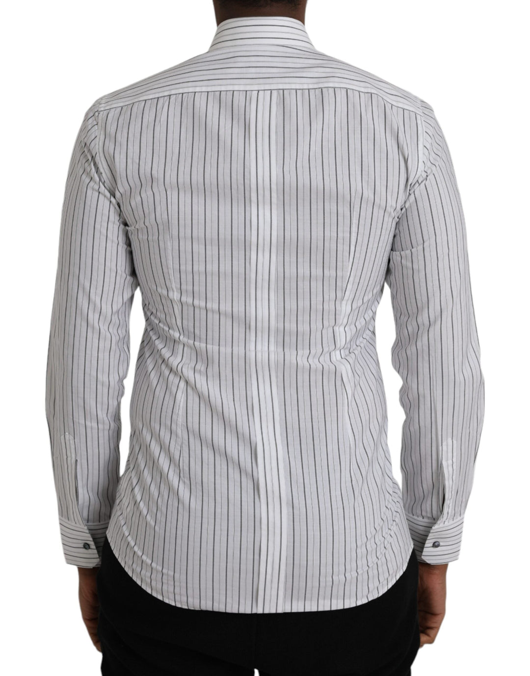 Dolce &amp; Gabbana Black White Striped Formal Dress Gold Shirt