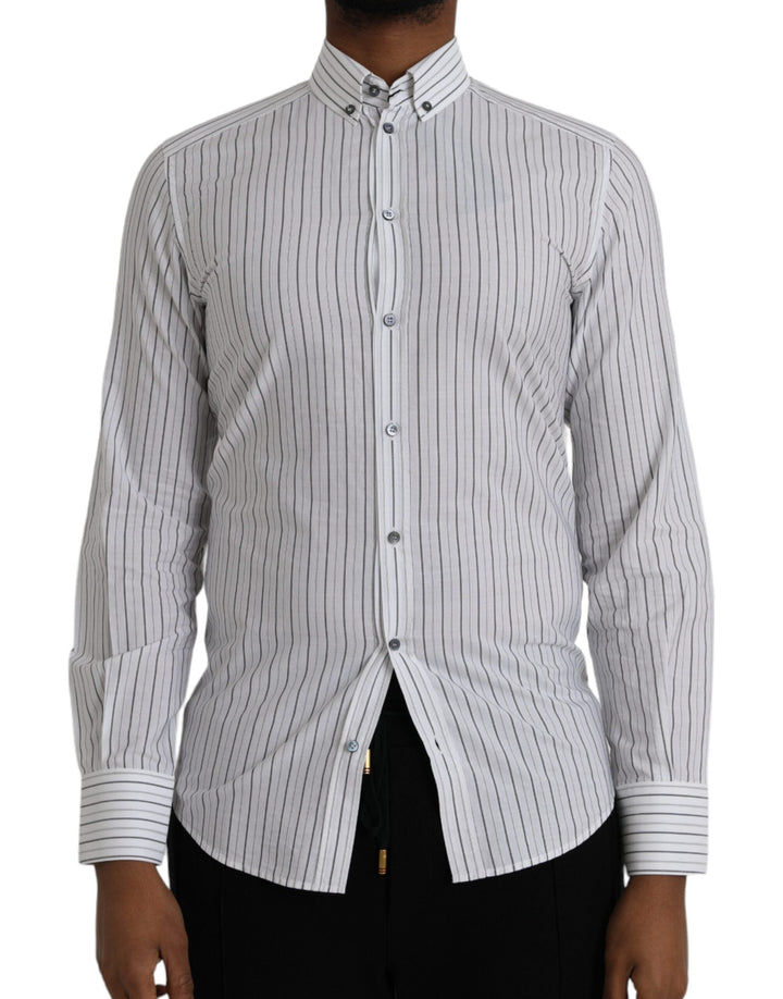 Dolce &amp; Gabbana Black White Striped Formal Dress Gold Shirt