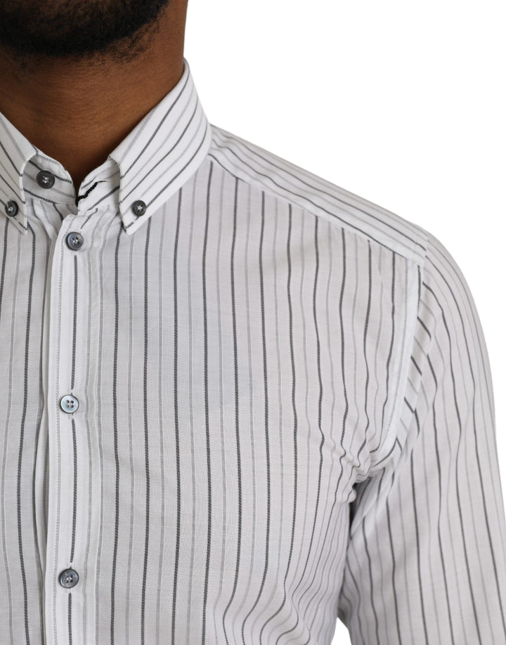 Men’s Dolce &amp; Gabbana Black White Striped Formal Dress Gold Shirt