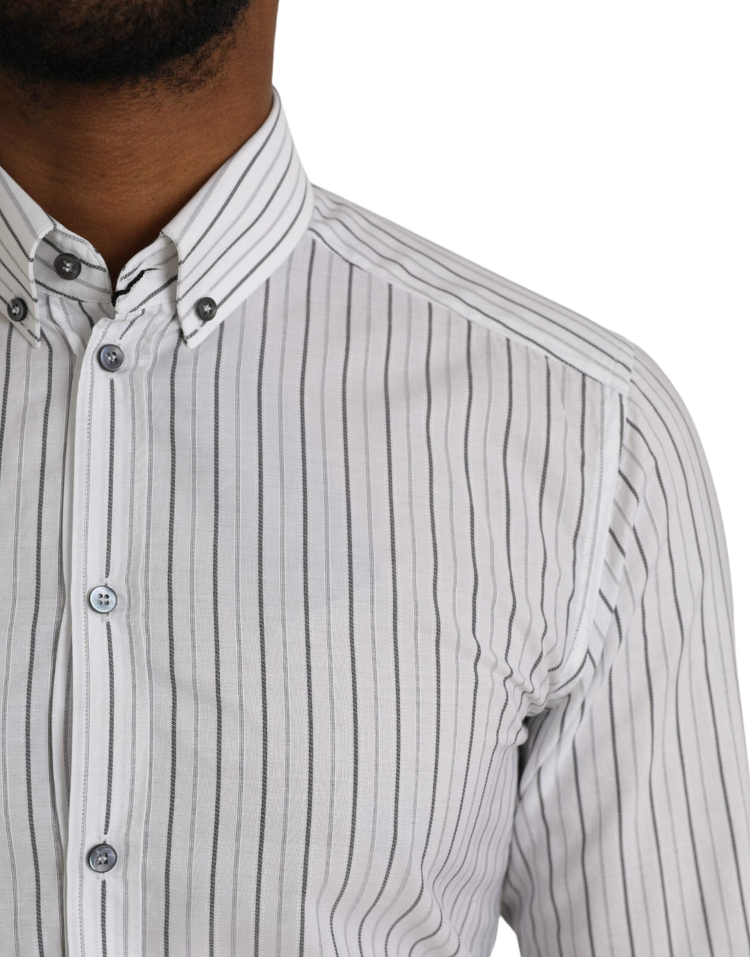 Dolce &amp; Gabbana Black White Striped Formal Dress Gold Shirt
