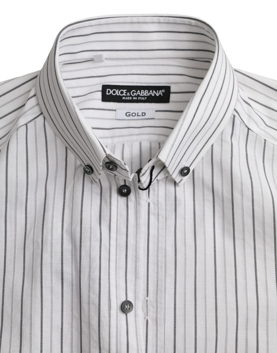 Dolce &amp; Gabbana Black White Striped Formal Dress Gold Shirt
