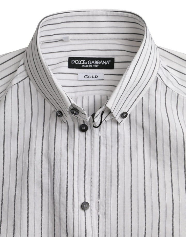 Dolce &amp; Gabbana Black White Striped Formal Dress Gold Shirt
