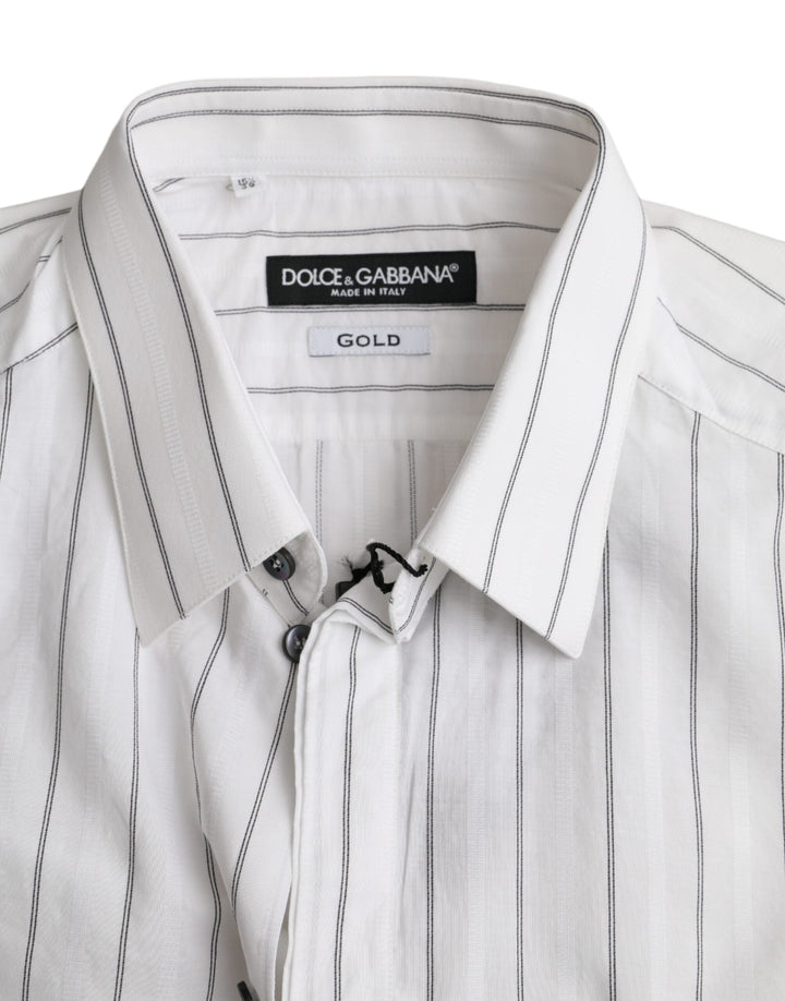 Men’s Dolce &amp; Gabbana Black White Striped Formal Dress Gold Shirt