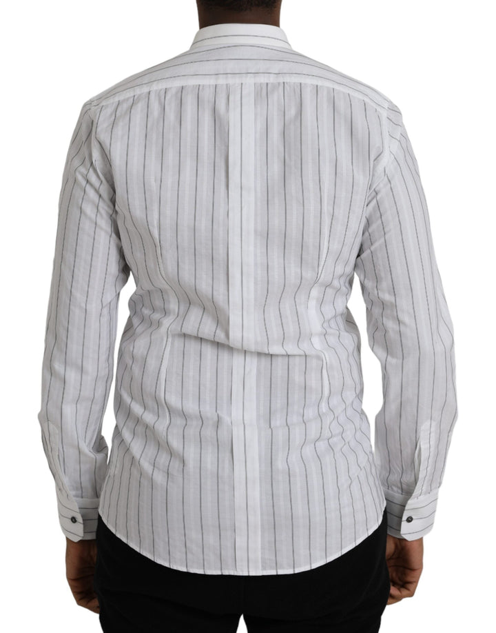Men’s Dolce &amp; Gabbana Black White Striped Formal Dress Gold Shirt