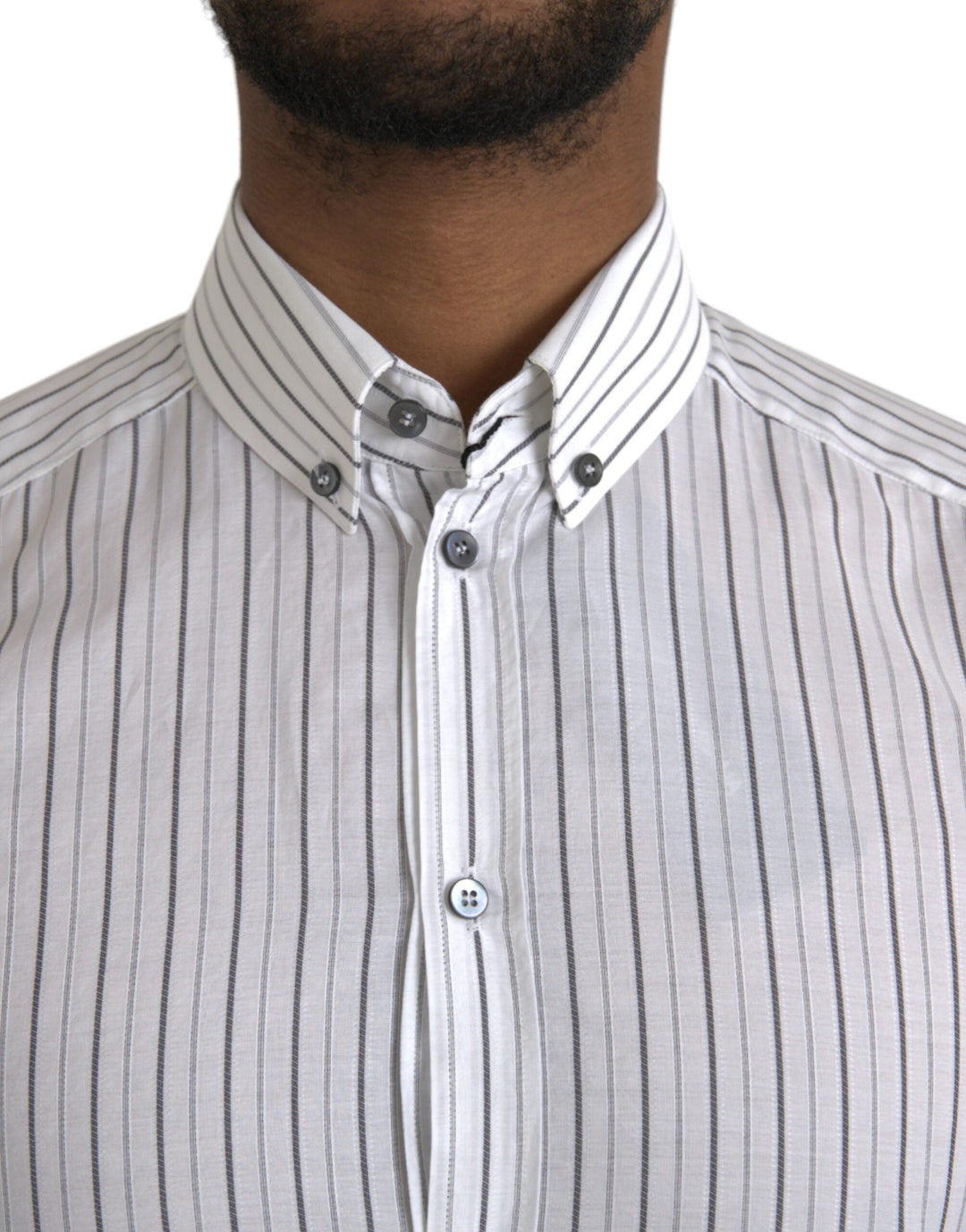 Dolce &amp; Gabbana Black White Striped Formal Dress Gold Shirt