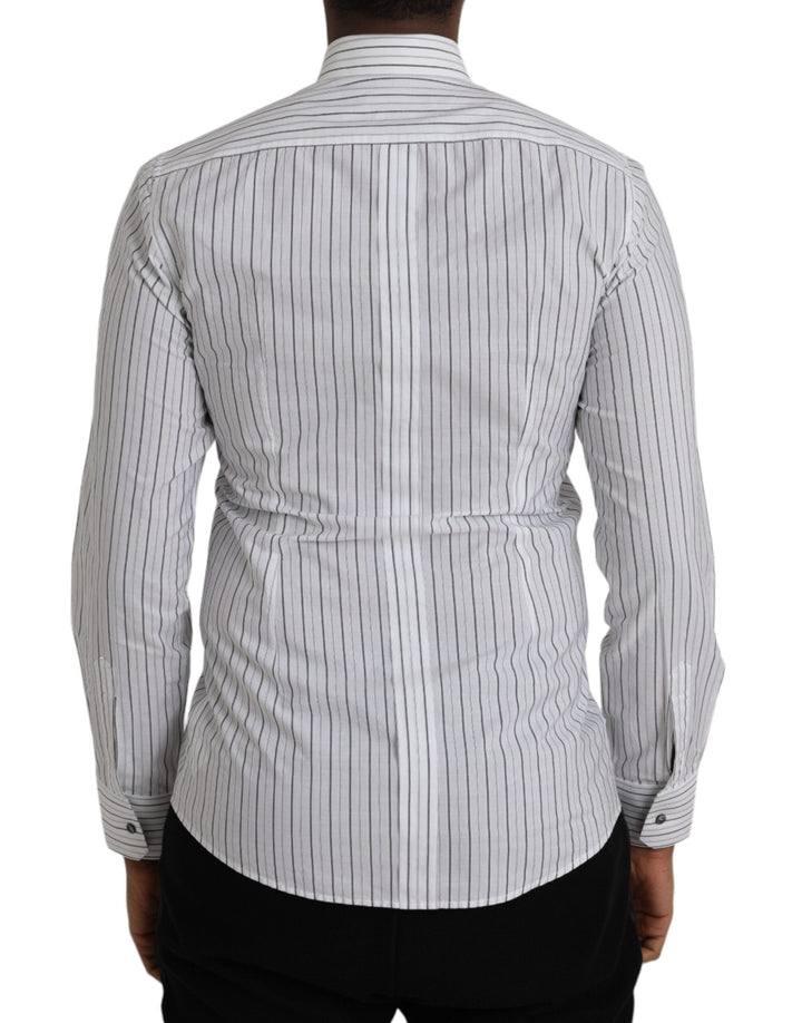 Men’s Dolce &amp; Gabbana Black White Striped Formal Dress Gold Shirt
