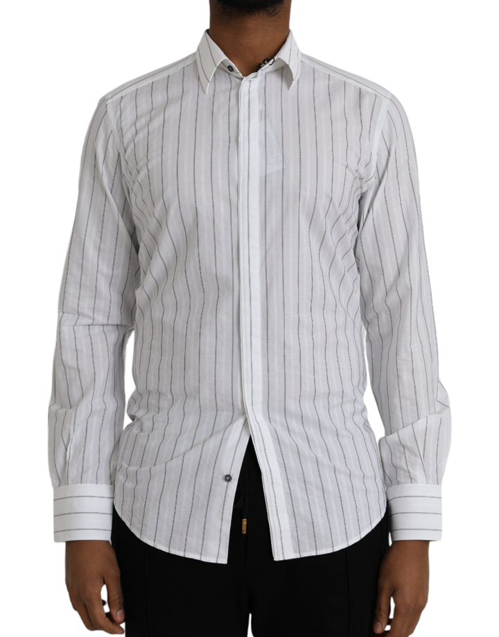 Dolce &amp; Gabbana Black White Striped Formal Dress Gold Shirt