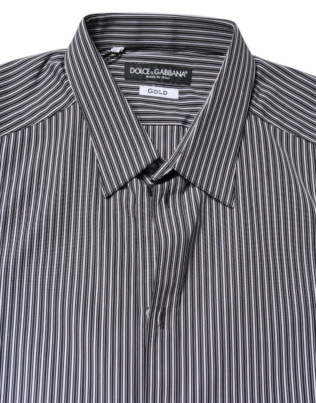 Men’s Dolce &amp; Gabbana Black White Striped Gold Formal Dress Shirt