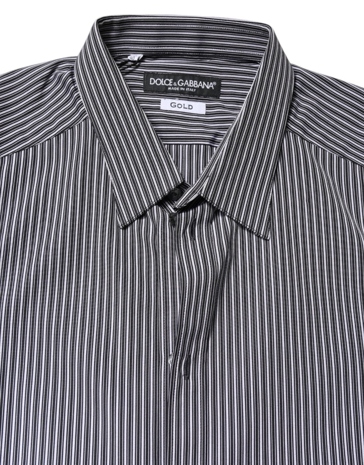 Men’s Dolce &amp; Gabbana Black White Striped Gold Formal Dress Shirt