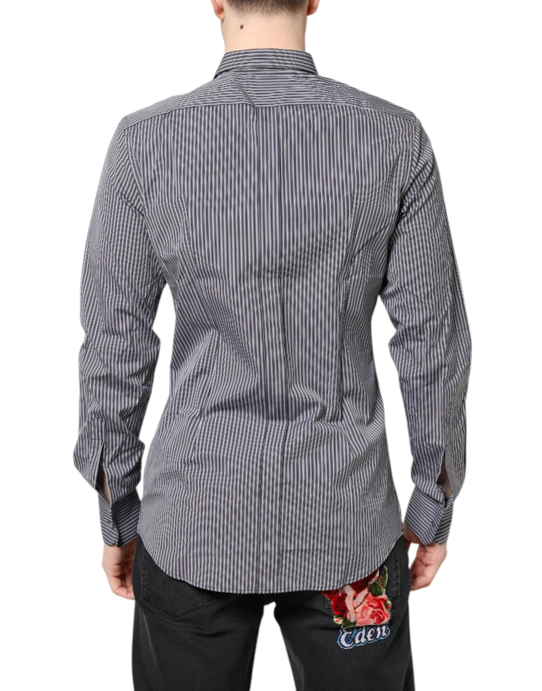 Men’s Dolce &amp; Gabbana Black White Striped Gold Formal Dress Shirt