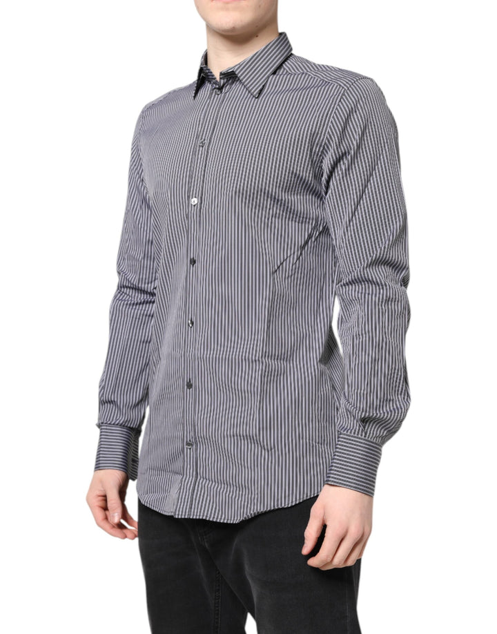 Men’s Dolce &amp; Gabbana Black White Striped Gold Formal Dress Shirt