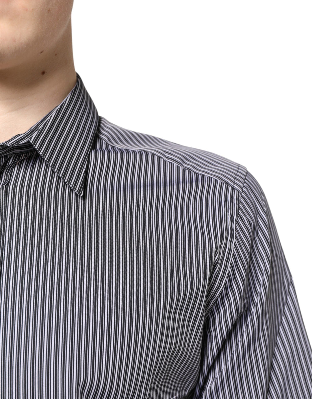 Men’s Dolce &amp; Gabbana Black White Striped Gold Formal Dress Shirt
