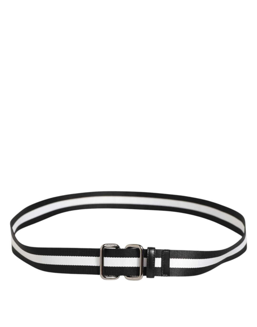 Dolce &amp; Gabbana Black White Striped Logo Metal Buckle Belt
