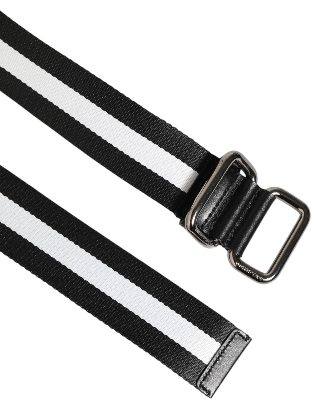 Dolce &amp; Gabbana Black White Striped Logo Metal Buckle Belt