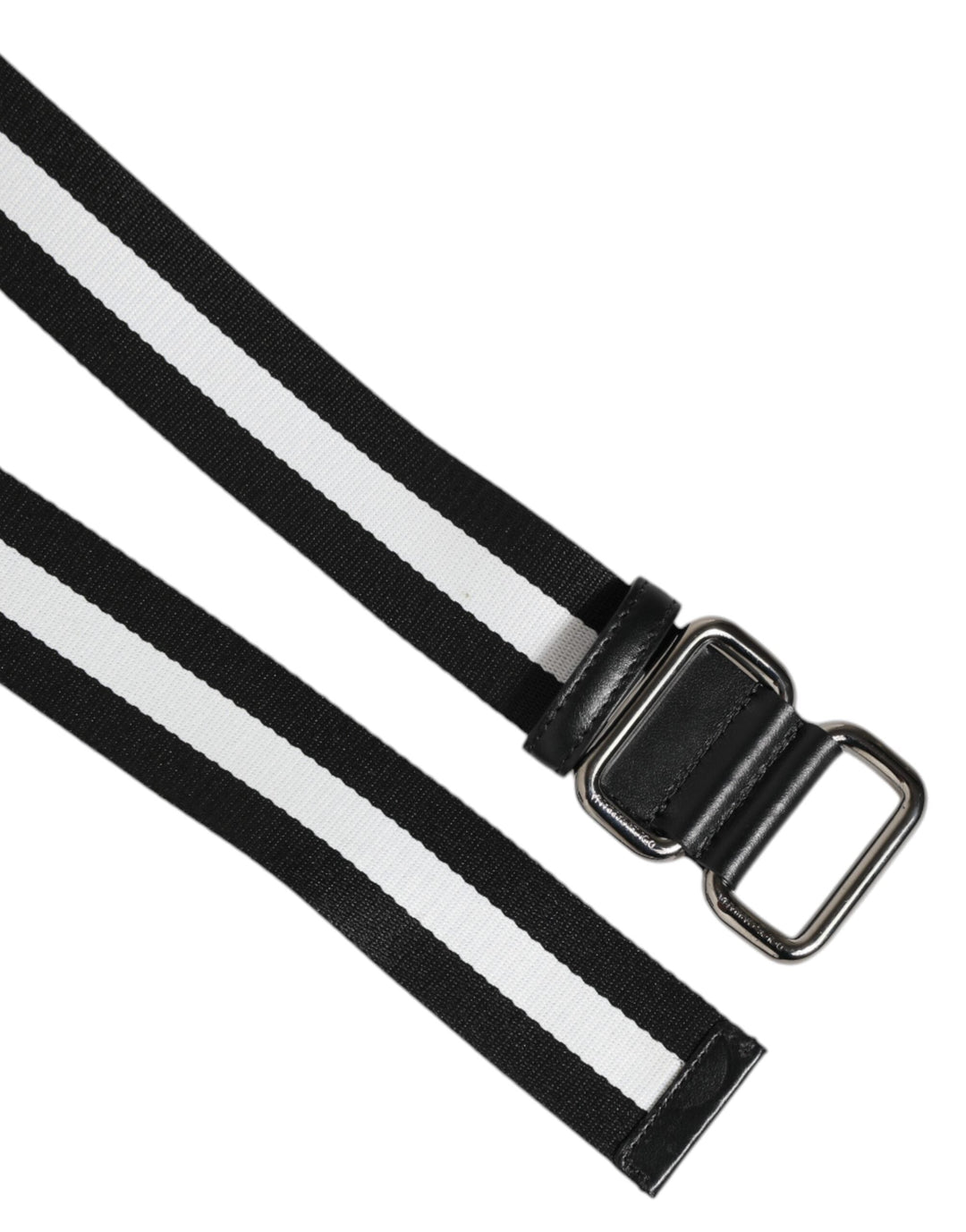 Dolce &amp; Gabbana Black White Striped Metal Buckle Men Belt