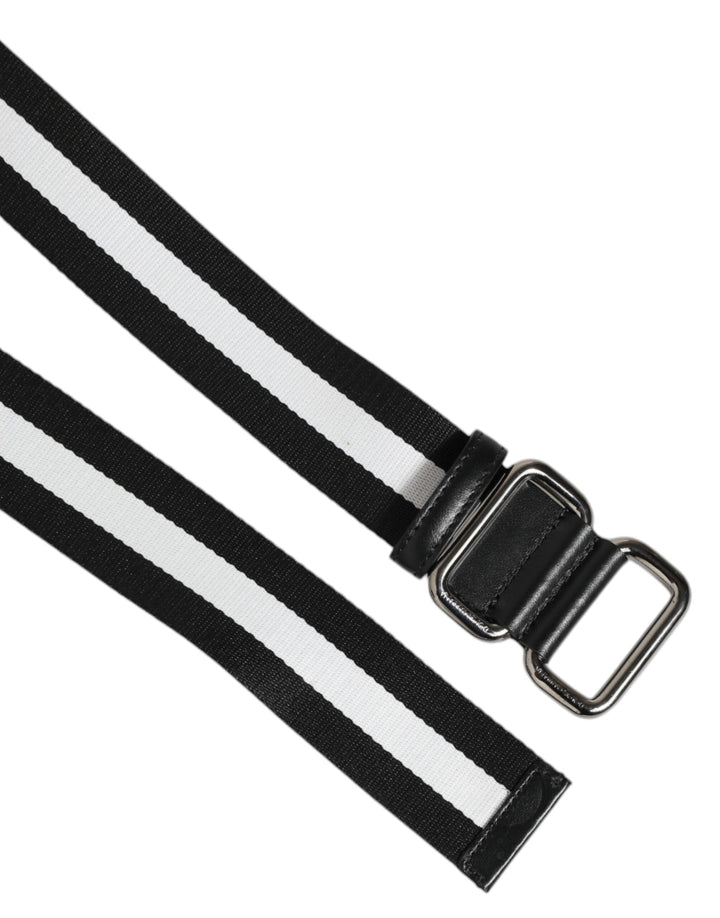 Dolce &amp; Gabbana Black White Striped Metal Buckle Men Belt
