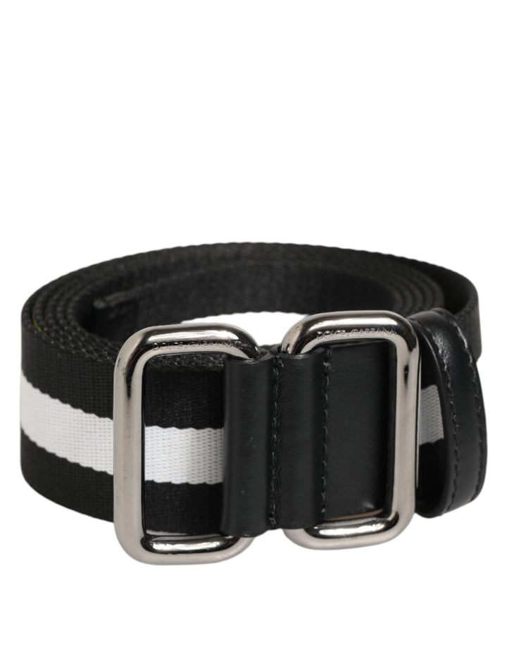 Dolce &amp; Gabbana Black White Striped Metal Buckle Men Belt