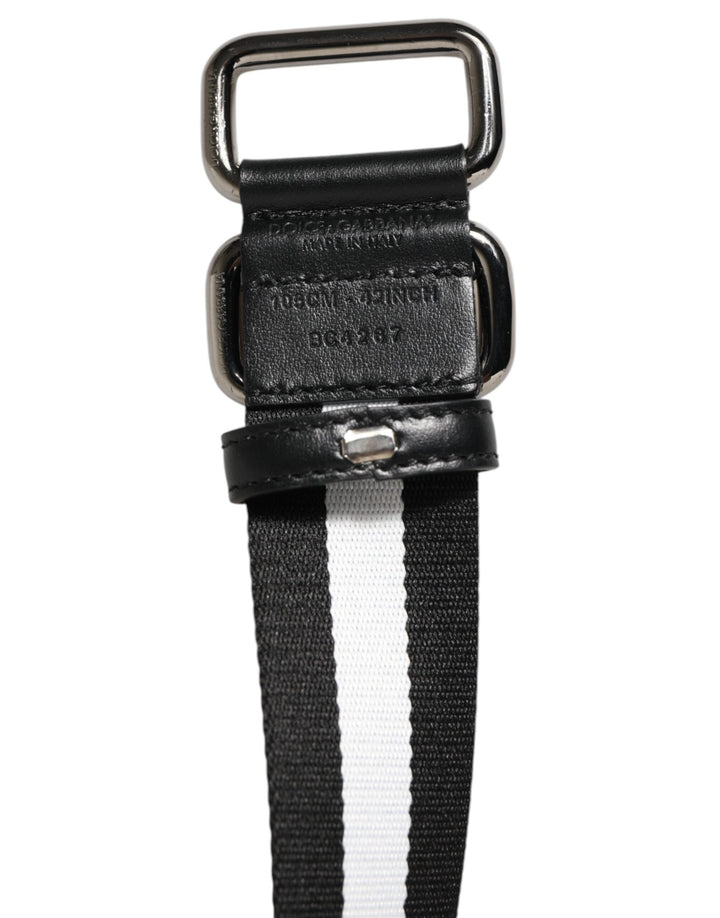 Dolce &amp; Gabbana Black White Striped Metal Buckle Men Belt