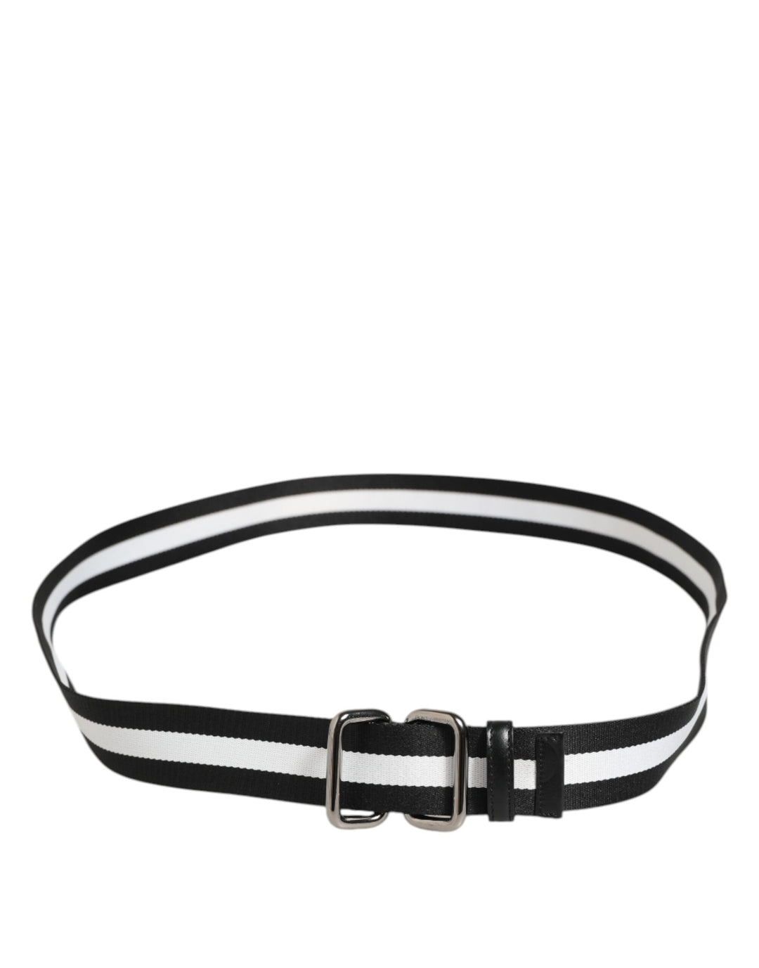 Dolce &amp; Gabbana Black White Striped Metal Buckle Men Belt