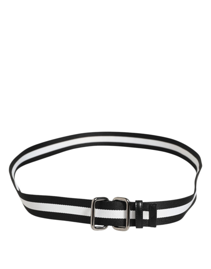 Dolce &amp; Gabbana Black White Striped Metal Buckle Men Belt