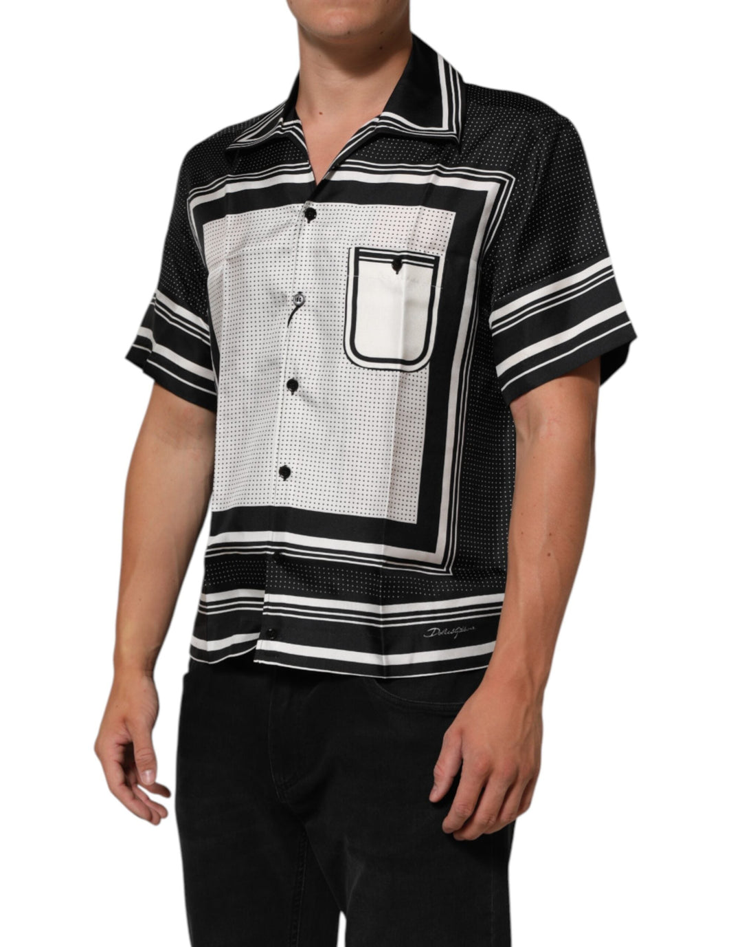 Dolce &amp; Gabbana Black White Stripedot Print Casual Polo Shirt