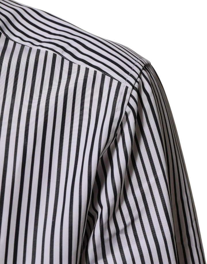 Dolce &amp; Gabbana Black White Stripes Men Gold Dress Shirt