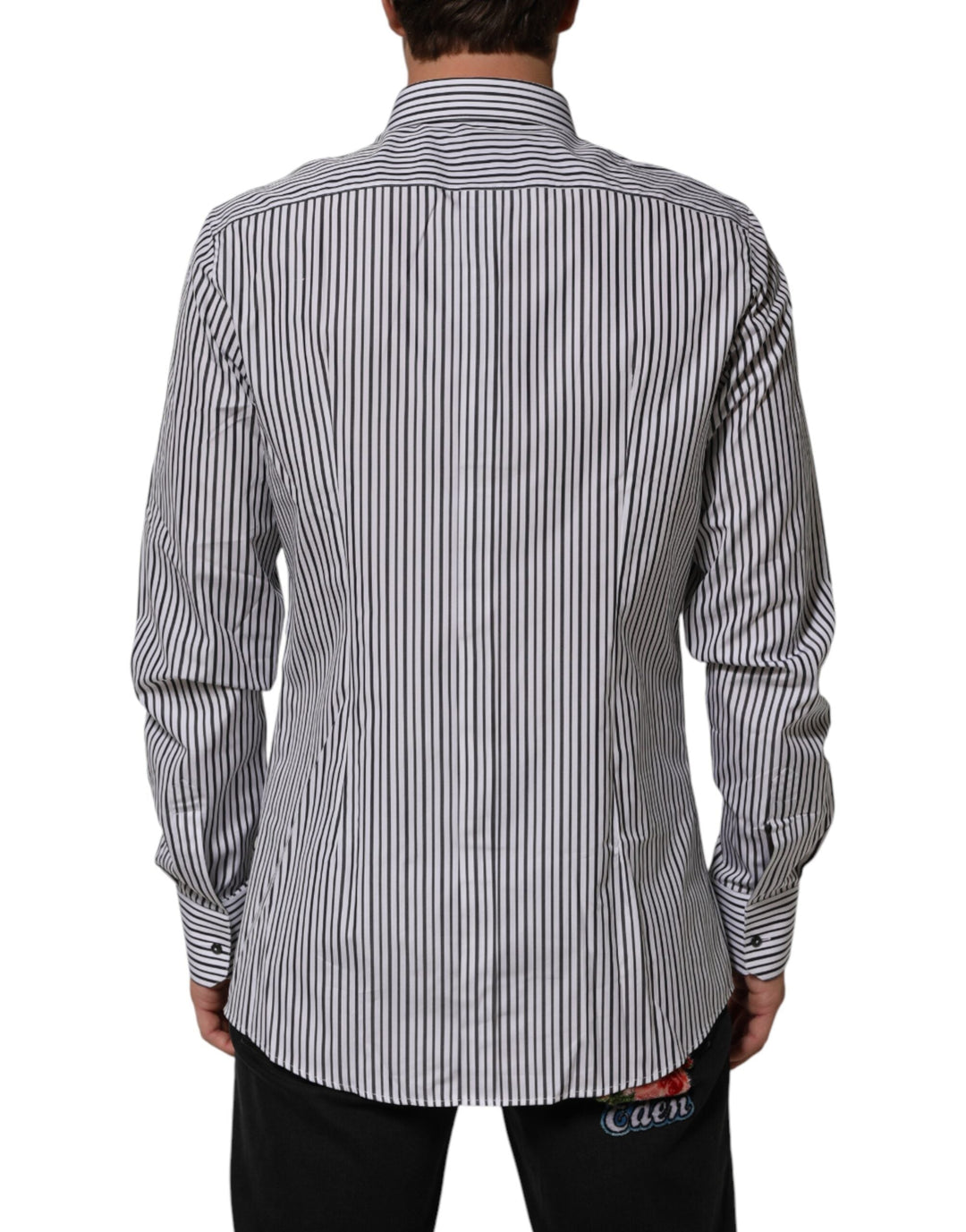Men’s Dolce &amp; Gabbana Black White Stripes Men Gold Dress Shirt