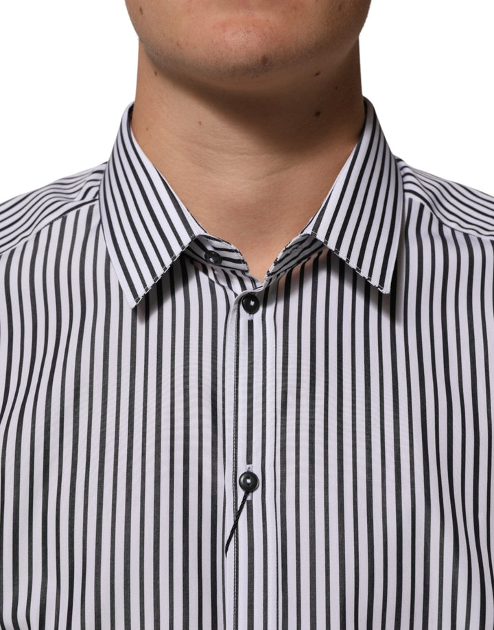 Dolce &amp; Gabbana Black White Stripes Men Gold Dress Shirt