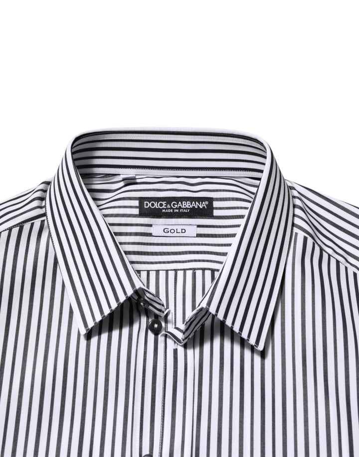 Dolce &amp; Gabbana Black White Stripes Men Gold Dress Shirt