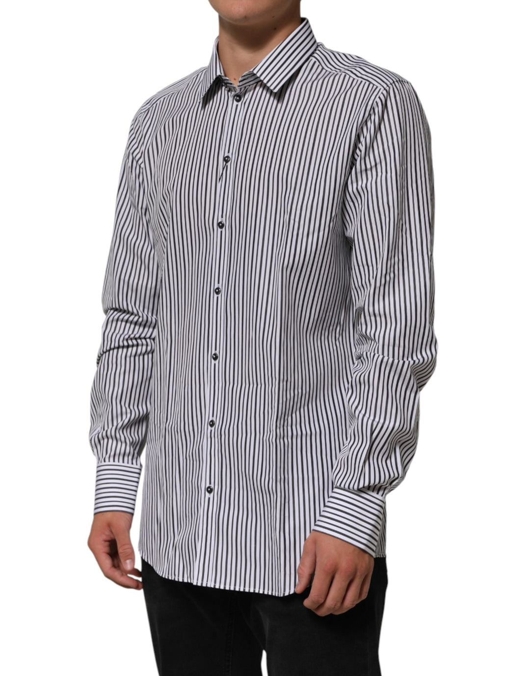Men’s Dolce &amp; Gabbana Black White Stripes Men Gold Dress Shirt