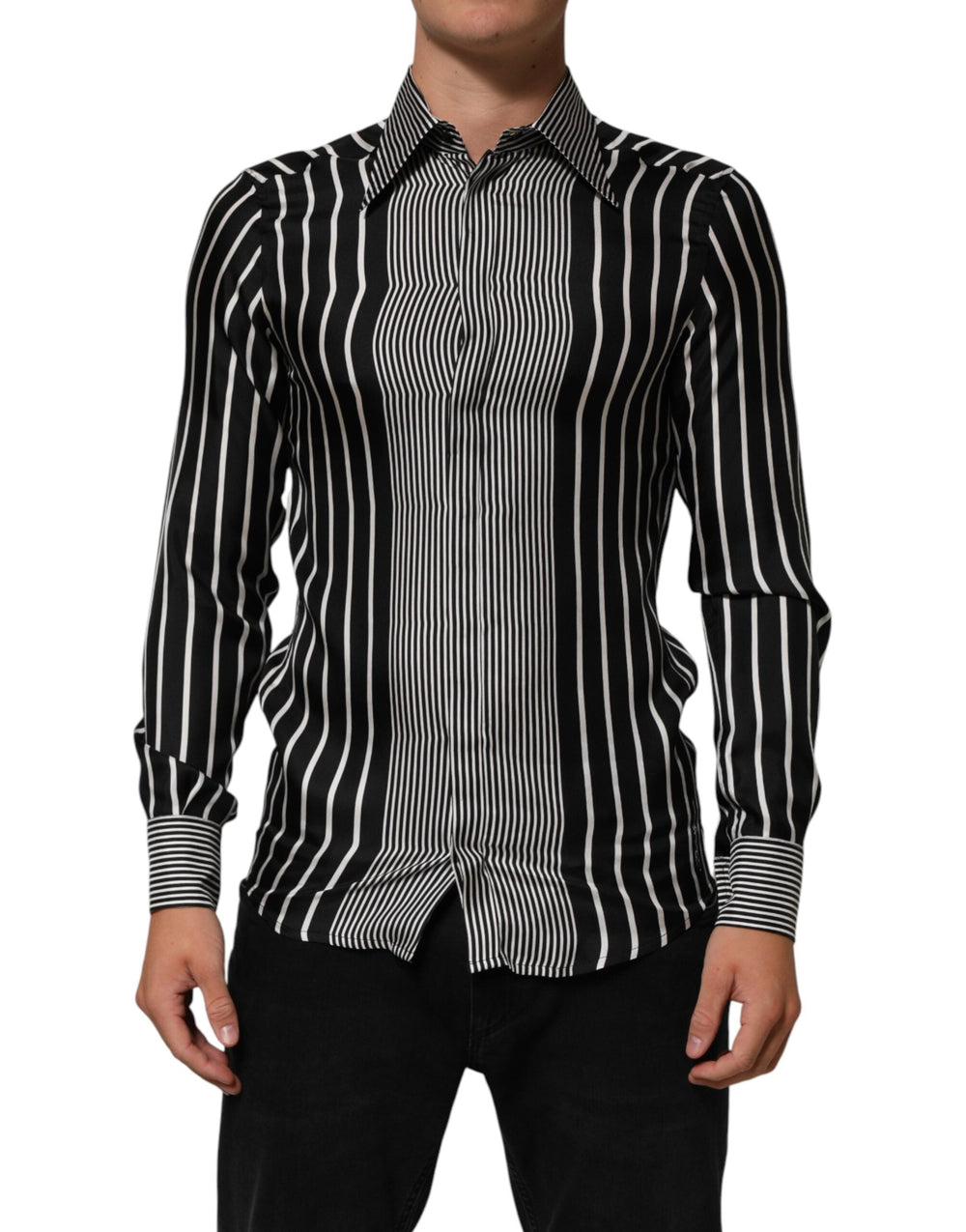 Dolce & Gabbana Black White Stripes Men Martini Dress Shirt