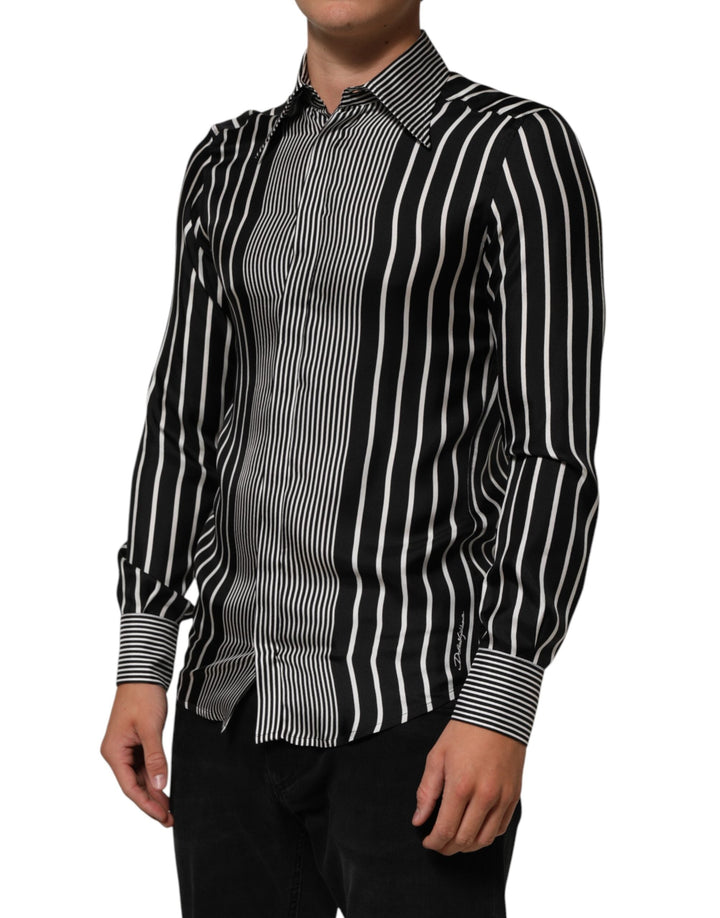 Dolce &amp; Gabbana Black White Stripes Men Martini Dress Shirt