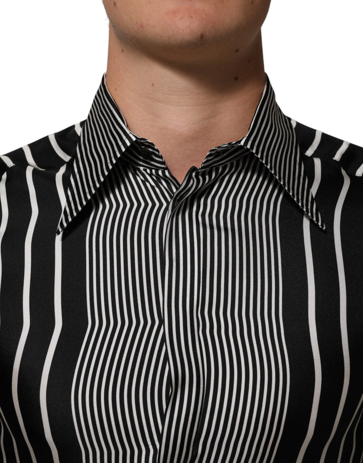 Dolce &amp; Gabbana Black White Stripes Men Martini Dress Shirt