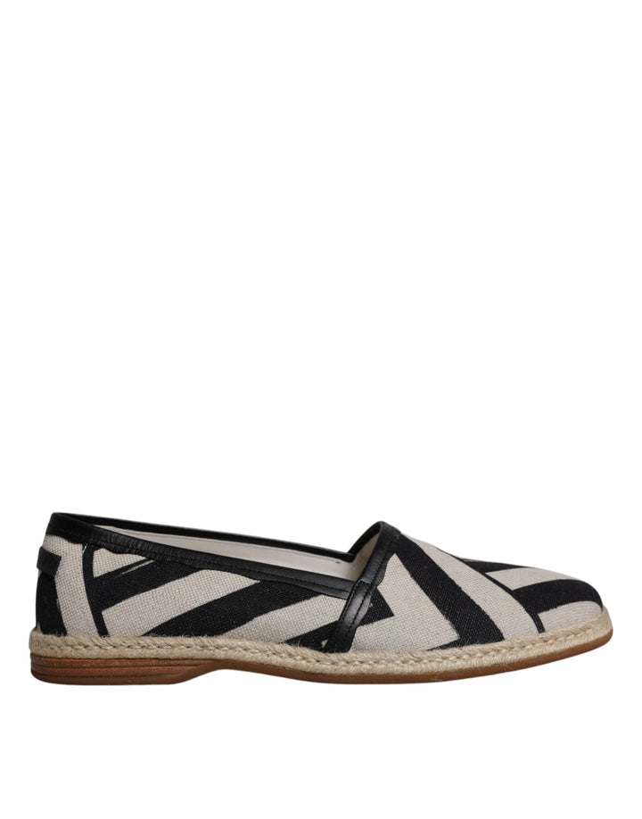 Men’s Dolce &amp; Gabbana Black White Stripes Slip on Espadrille Shoes