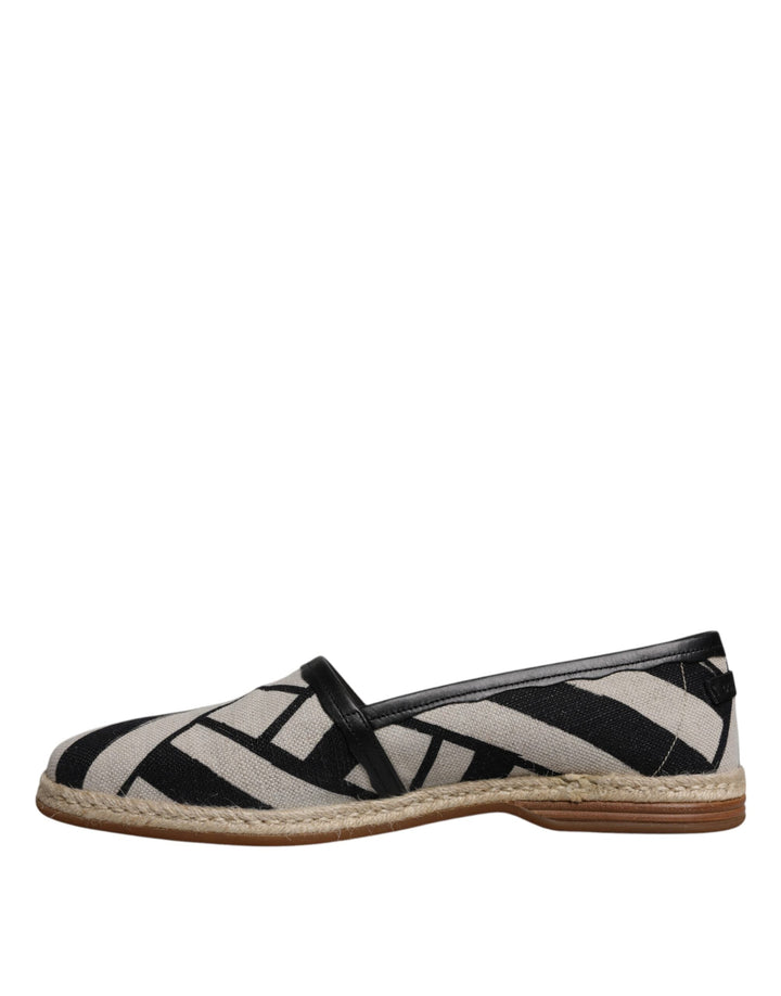 Men’s Dolce &amp; Gabbana Black White Stripes Slip on Espadrille Shoes