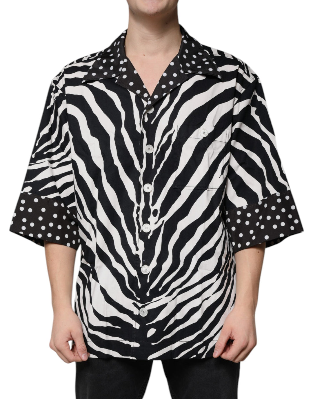 Dolce &amp; Gabbana Black White Zebra Button Down Oversize Shirt