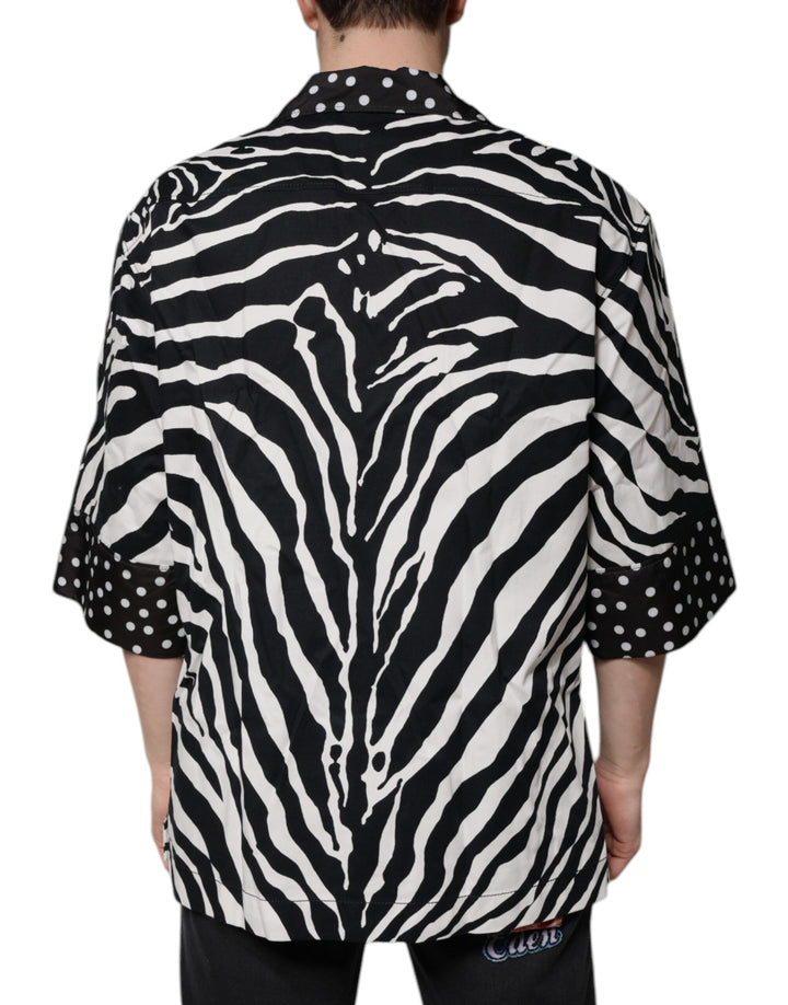 Dolce &amp; Gabbana Black White Zebra Button Down Oversize Shirt