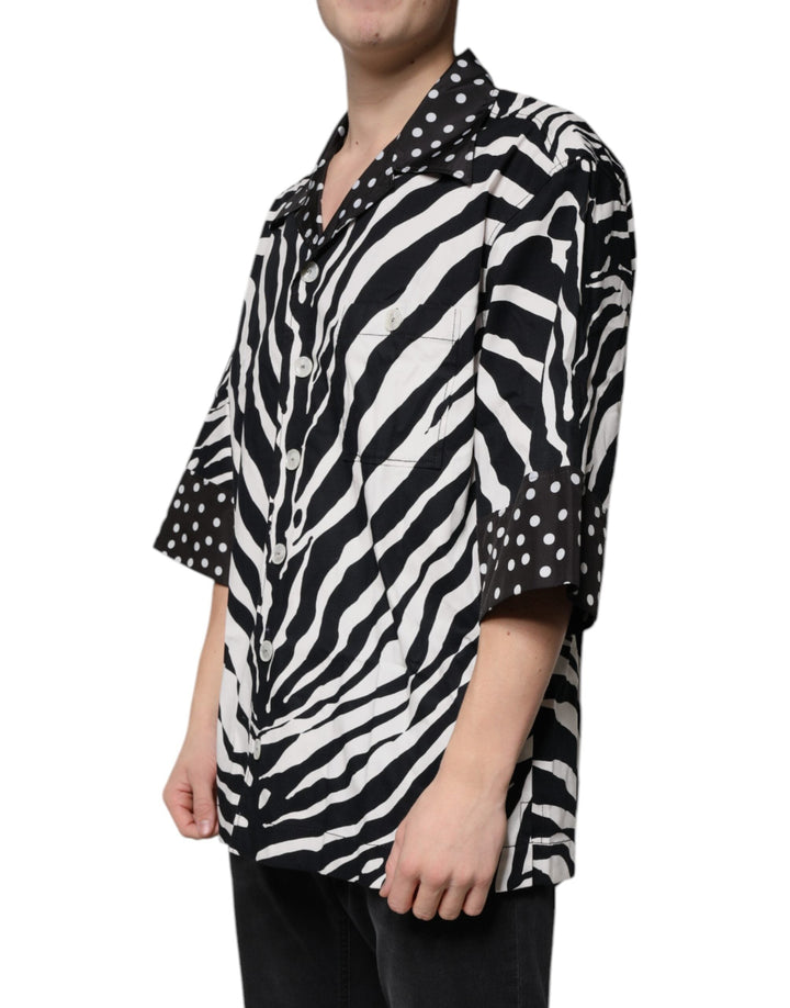 Dolce &amp; Gabbana Black White Zebra Button Down Oversize Shirt