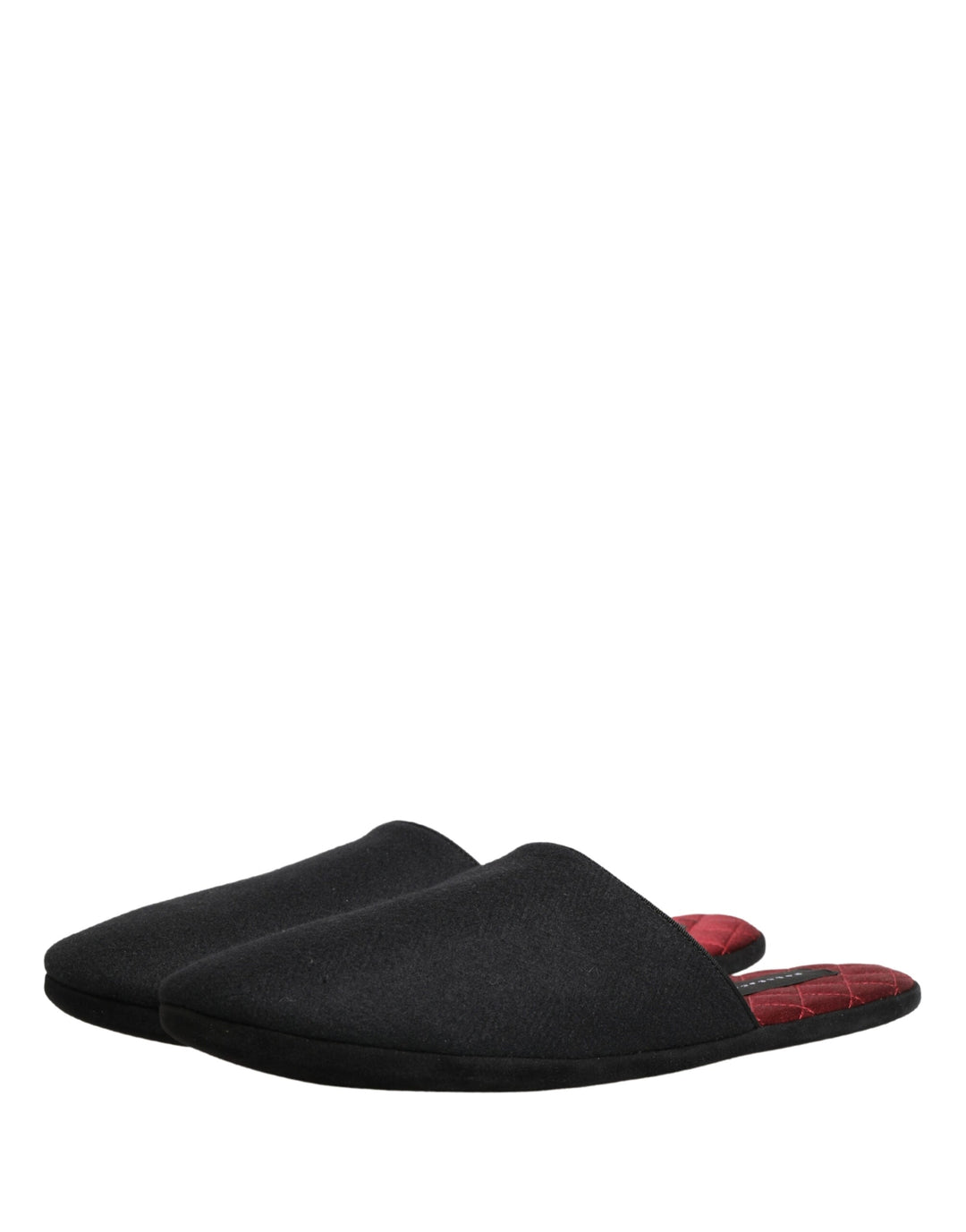 Men’s Dolce &amp; Gabbana Black Wool Cashmere Red Quilted Slippers Shoes