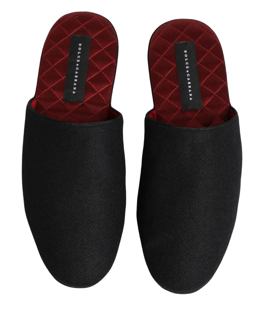 Men’s Dolce &amp; Gabbana Black Wool Cashmere Red Quilted Slippers Shoes