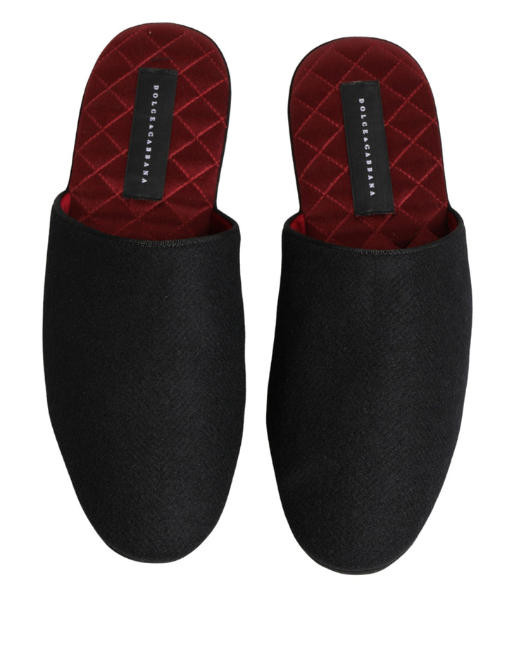 Men’s Dolce &amp; Gabbana Black Wool Cashmere Red Quilted Slippers Shoes