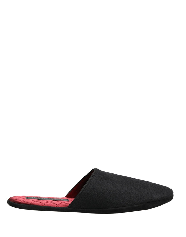 Men’s Dolce &amp; Gabbana Black Wool Cashmere Red Quilted Slippers Shoes
